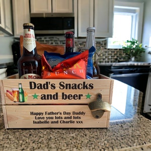 Father’s Day crate, snack and beer with bottle opener, persobalised crate, any name any message…