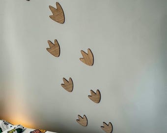 Wooden Dinosaur Footprints Wall Decor, 4 sizes available, Dinosaur Bedroom decor, 4mm Oak veneered, set of 6