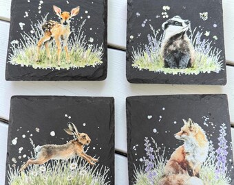 Wildlife slate coasters, set of 4, stunning printed wildlife coaster set. Kitchen décor, Kitchen Gift