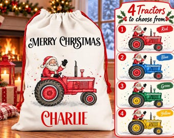 Personalised Tractor Santa Sack, Christmas Eve Gift Bag, Kids Christmas Sack, Farm Tractor Gift