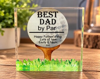 Personalised Golf Acrylic Block | Best By Par Golf Gift | Fathers Day Mothers Day Birthday Gift | Dad Mum Grandad Golf Lover Gift