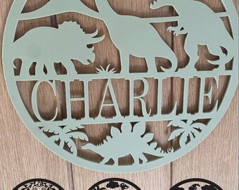 Dinosaur bedroom name sign, Bedroom decor, Nursery decor, personalised dinosaur gift, Dinosaur theme bedroom 7 designs available