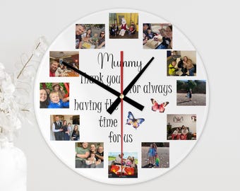 Personalised family clock, Mother’s Day, Father’s Day, nanny gift, glass clock, any name, Thank you for always having the time