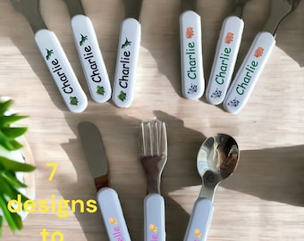 Personalised childrens cutlery set, toddler cutlery, weaning cutlery, toddler utensils, baby cutlery, Childrens dinnerware, polymer set