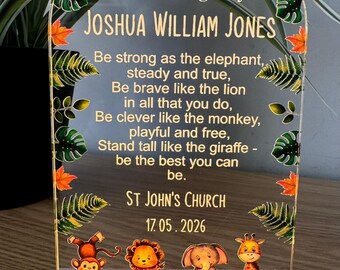 Personalised Christening Gift, LED Jungle Plaque, On Your Christening day gift, night light, God Parent Gift,