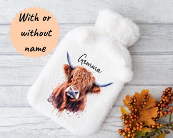 Personalised Highland Cow Hot Water Bottle Gift Set