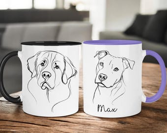 Personalised Dog Line Art Mug & Coaster Set – Custom Breed Gift for Dog Lovers - 8 mug colours, 60 dog breeds