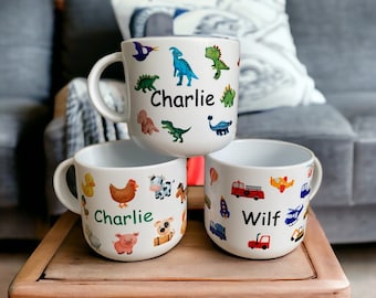 Personalised Children's unbreakable cups 6oz. Toddler cups. 11oz mugs available, 7 designs to choose from. BPA free