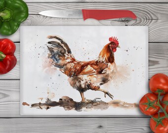 Chicken Glass Chopping Board – Woodland and farm Kitchen Décor Gift