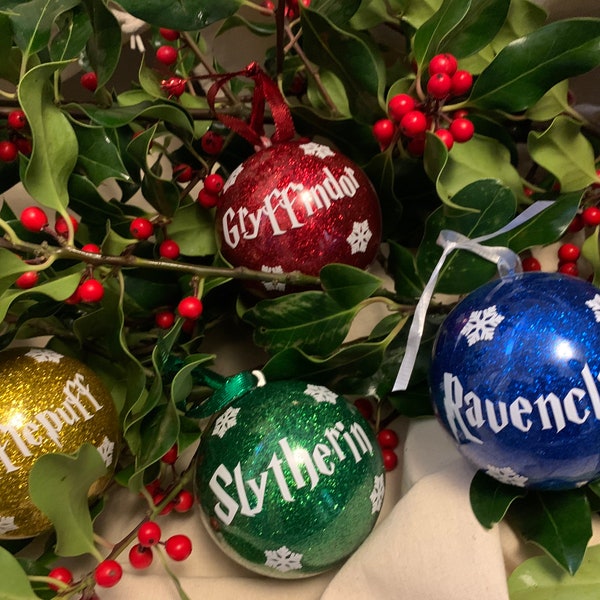 Wizarding glitter Christmas baubles,