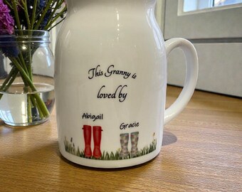 Personalised milk jugs. This (name) is loved by… Mother’s Day, nanny gift, Christmas, birthday…