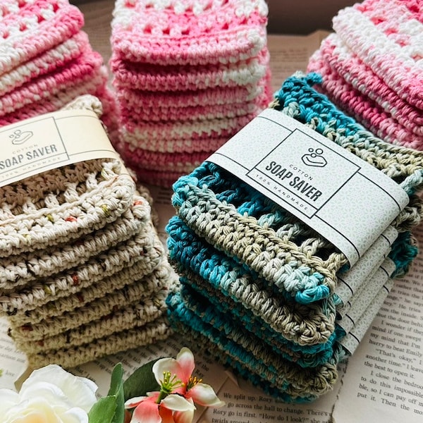 Wholesale Crochet Soap Saver. Bulk Order of 100% Cotton (36pcs) washable loofah. Soap sleeve or sack. Body scrubber. EcoFriendly bath