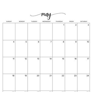 May 2025 Calendar Printable Digital Download PDF - Vertical