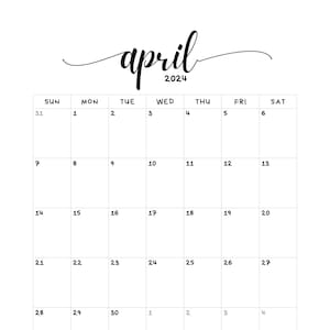 April Calendar - Etsy