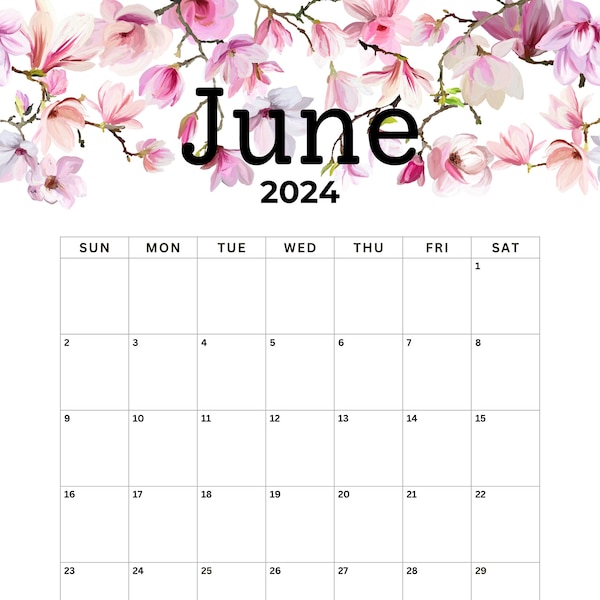 June Calendar 2024 Vertical Etsy