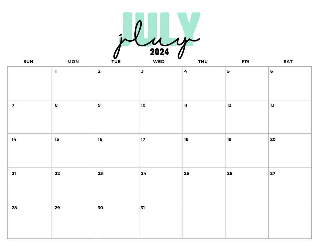 July 2024 Calendar Digital Printable Editable Download PDF - Etsy