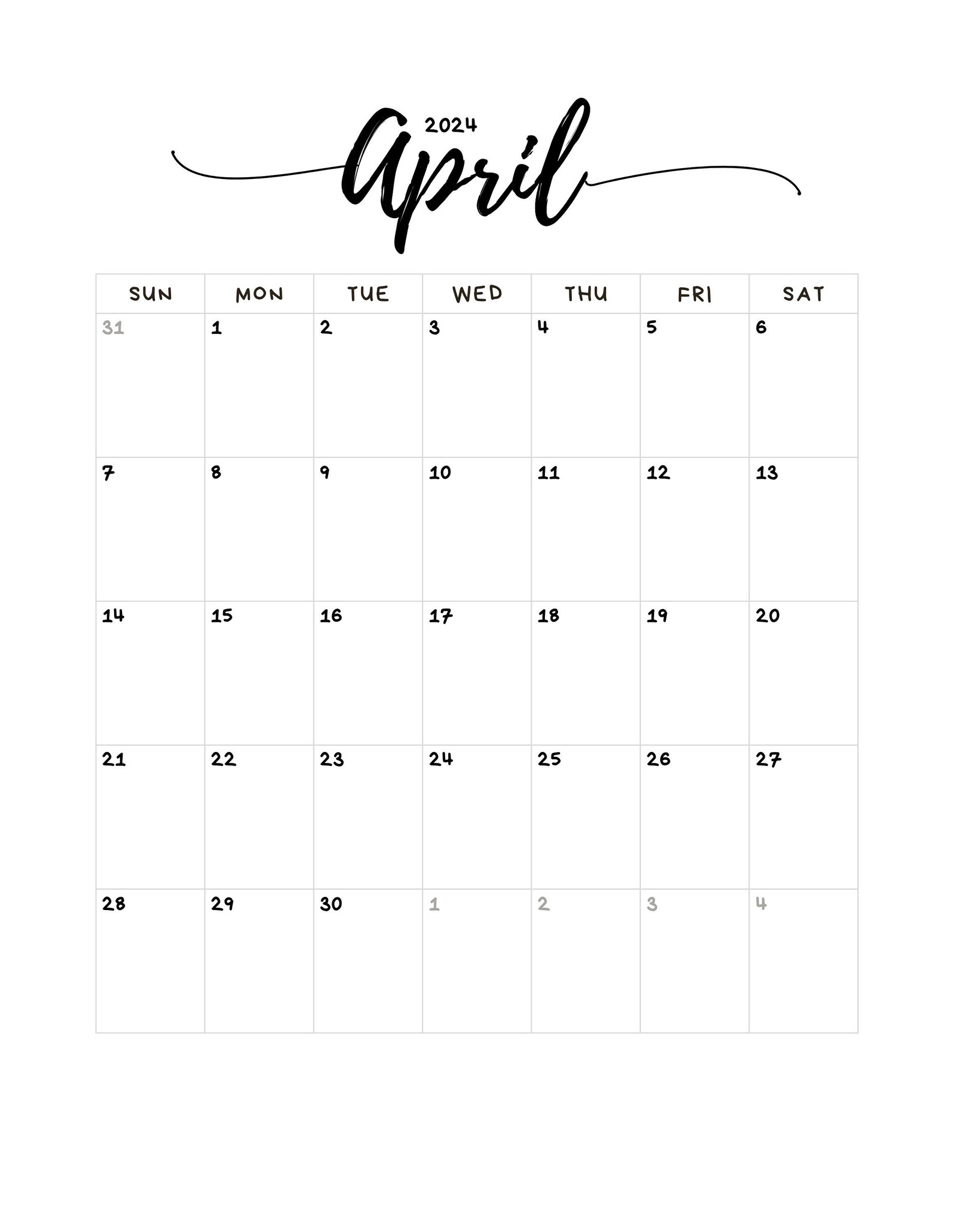 April 2024 Calendar Printable Digital Download PDF Etsy