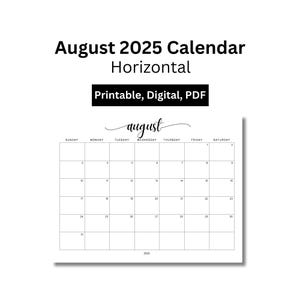 August 2025 calendar printable digital download pdf
