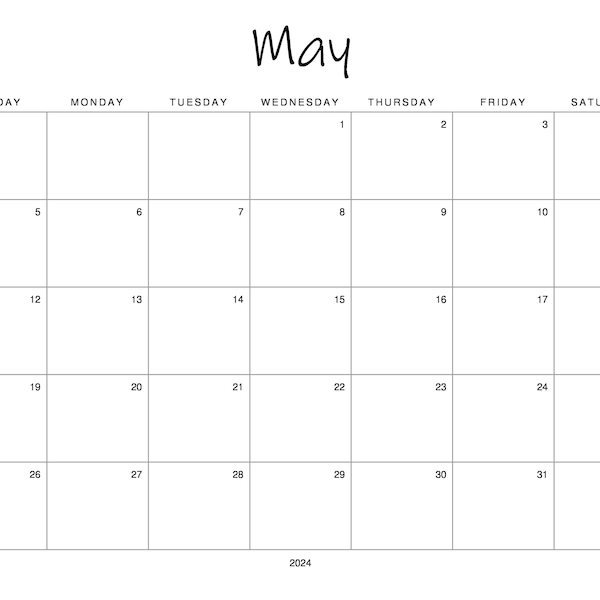 May 2024 Calendar Printable Digital Download PDF