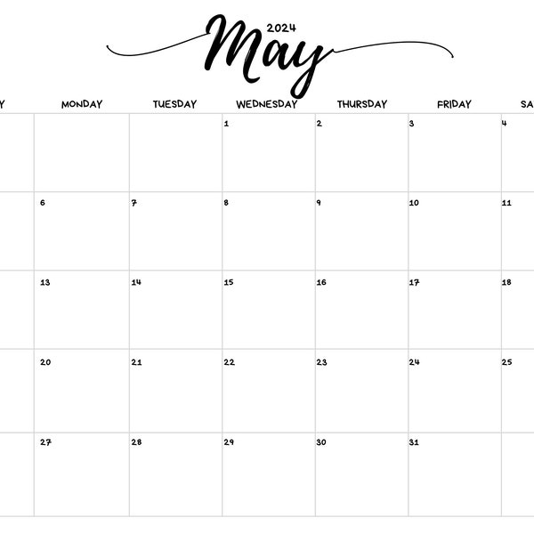 May 2024 Calendar Printable Digital Download PDF