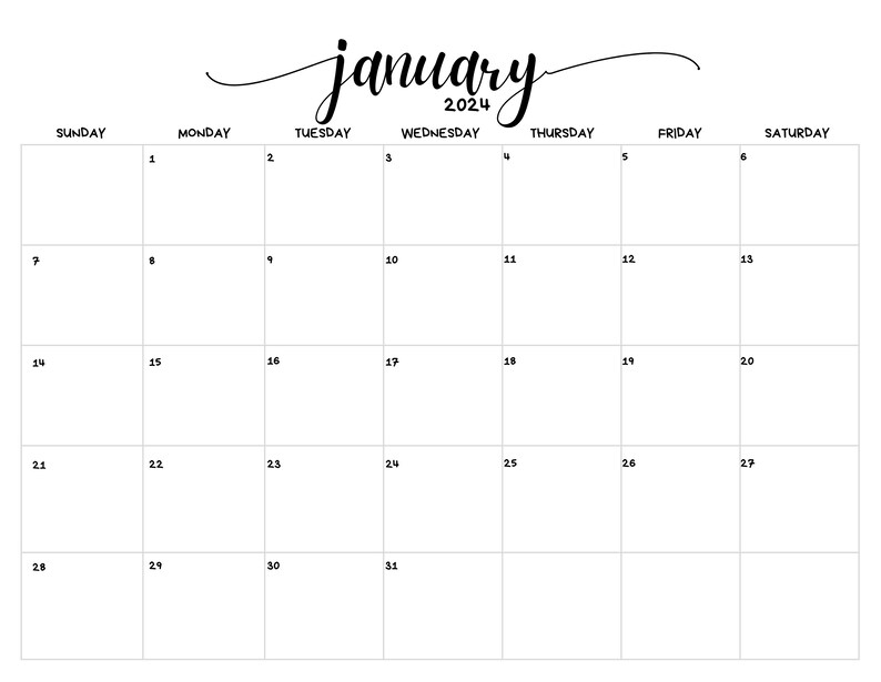 January 2024 Calendar Printable Digital Download PDF Etsy Australia
