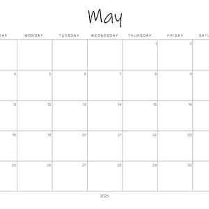 May 2025 Calendar Printable Digital Download PDF - Horizontal