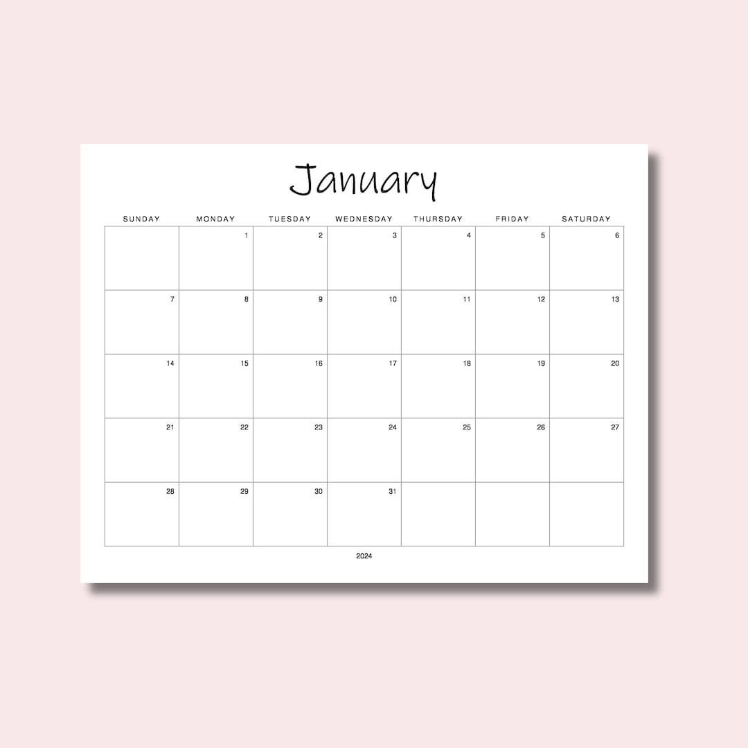 January 2024 Calendar Printable Digital Download PDF Etsy