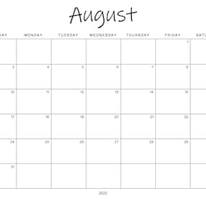 August 2025 calendar printable digital download pdf
