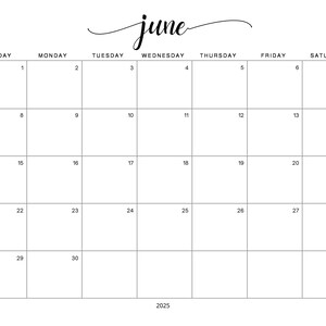 June 2025 Calendar Printable Digital Download PDF Horizontal