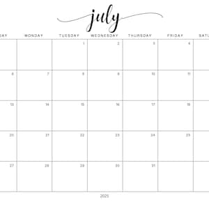 July 2025 Calendar printable digital download pdf