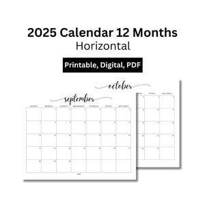 2025 calendar printable 2025 calendar PDF 2025 digital calendar 2025 planner printable download Horizontal