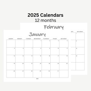 Calendário 2025 para impressão digital Download PDF Horizontal
