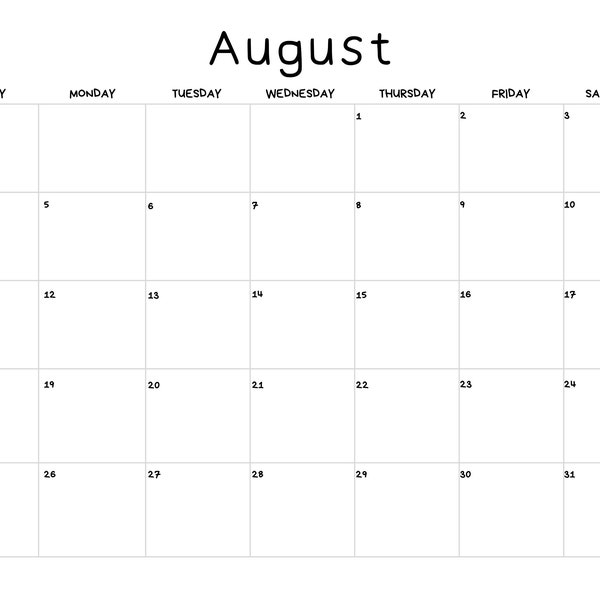 August 2024 Calendar Digital Download Printable PDF