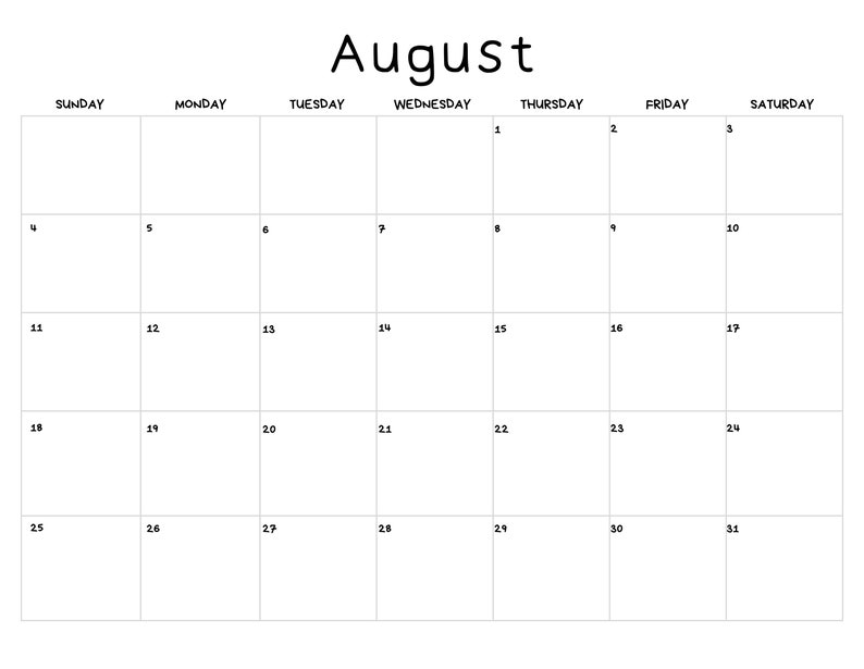 August 2024 Calendar Printable Digital Download PDF Etsy