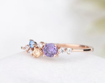 3 Selectable Birthstones Ring, Unique Handcrafted Gemstone Ring, Dainty Family Ring, Customizable Ring, Personalized Gift, Mother's Day Gift