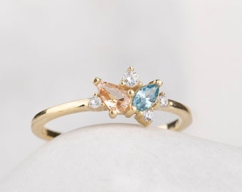 Sterling Silver Marquise Pear Birthstone Ring, Custom Family Jewelry