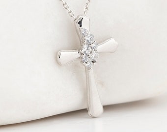 Sterling Silber Kreuz Halskette, religiöser Schmuck, Muttertagsanhänger, Taufgeschenk, christliches Geschenk