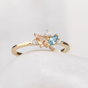 Bague pierre de naissance marquise, pierre de naissance poire, cadeau bague famille mère grand-mère, bague or argent personnalisée, cadeau personnalisé, cadeau de Noël pour elle