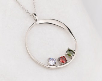 Circle Family Birthstone Necklace, Dainty Necklace, Mother Grandma Family Gift, Silver Custom Necklace, Personalized Gift, Mother&#39;s Day Gift