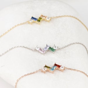 Baguette Birthstone Bracelet, Mother Grandma Family Gift, Silver Bracelet, Personalized Gift, Halloween Gift for Her, Minimalist Bracelet