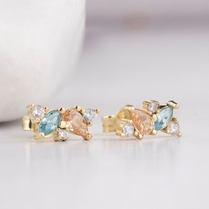 Marquise Birthstone Earring, Pear Birthstone, Mother Grandma Family Earring Gift, Silver Earring, Personalized Gift, Valentines Gift for Her