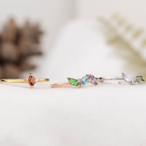 Marquise Birthstone Ring, Mother Grandma Family Ring Gifts, Gold Silver Dainty Ring, Personalized Gift, Mothers Day Gift, Christmas Gifts