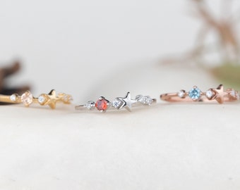 Dainty Star Birthstone Ring, Family Birthstone, Mother Grandma Ring, Gold Silver Ring, Personalize Gift, Jewelry Gift for Her, Mothers Day