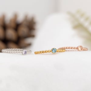 Single Birthstone Ring, Family Birthstone, Mother Grandma Ring Gift, Gold Silver Twisted Band, Personalized Gift, Valentine Gift for Her