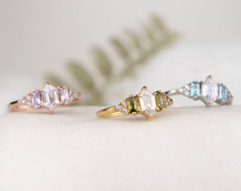 Baguette Birthstone Ring, Minimalist Birthstone, Hexagon Cut Ring, Real Silver Ring, Personalized Gift, Gift for her, Bridesmaid gifts