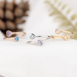 Personalized Sterling Silver Double Heart Birthstone Ring