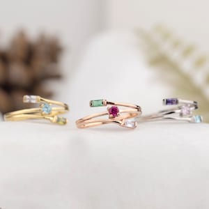2 Baguette Birthstone Ring, Family Birthstone, Mother Grandma Ring Gift, Gold Silver Mothers Ring, Personalized Gift, Jewelry Gift for Her