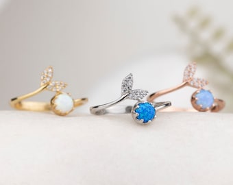 Sierlijke sterlingzilveren ring vissenstaart opaal, zeemeerminsieraden
