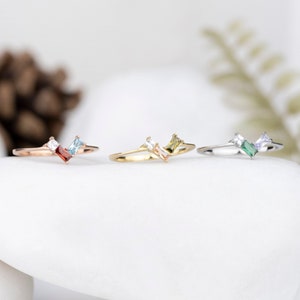 2 Baguette Birthstone Ring, Christmas Gift For Her, Mother Grandma Family Ring, Gold Silver Custom Ring, Personalized Gift, Mothers Day Gift