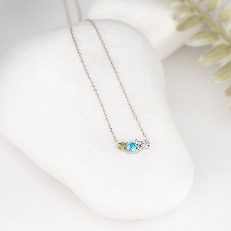 3 Birthstone Necklace, Unique Mother's days gift, Mother Grandma Family Gift, Silver Custom Necklace, Personalized Gift, Gemstone Jewelry image 2